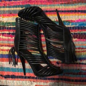 Strappy Black Heels with black tossels